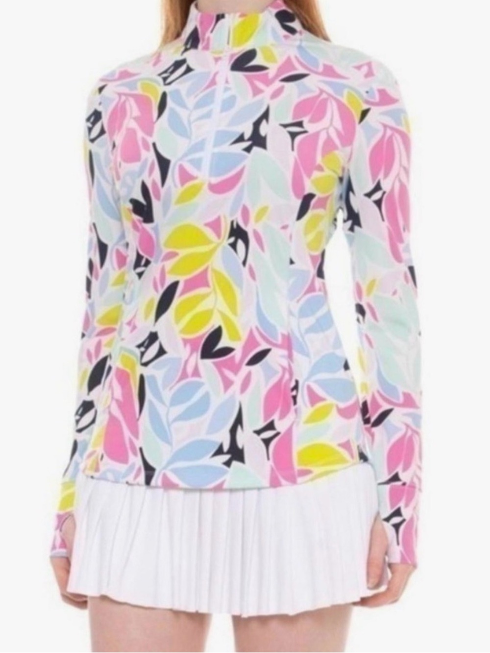 Tommy Bahama Golf Multicolor Leaf-Print Long Sleeve quarter zip top sz Large